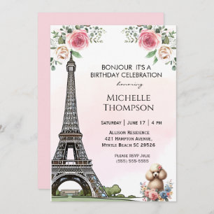Invitation Tour Eiffel Anniversaire Paris France Floral