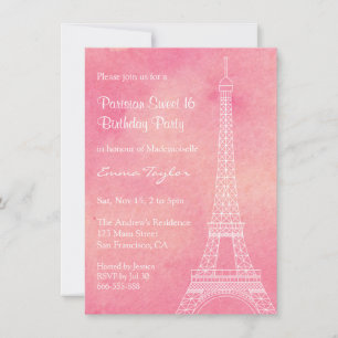 Invitation Tour Eiffel aquarelle Fête d'anniversaire parisien