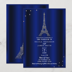 Invitation Tour Eiffel Argent et Bleu Royal Mariage à Paris