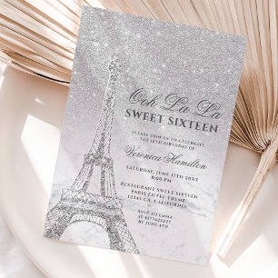 Invitation Tour Eiffel argent parties scintillant marbre Swee
