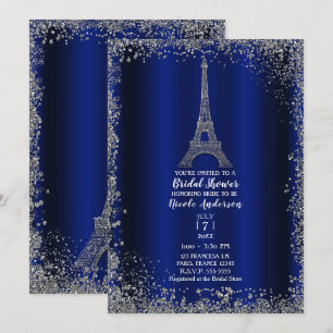Invitation Tour Eiffel argentée bleu royal élégante pour une 