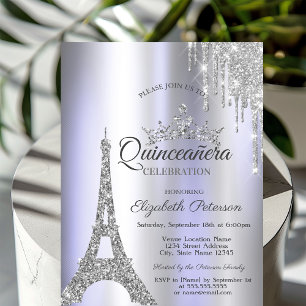 Invitation Tour Eiffel argentée de Paris, Drip Violet Quincea