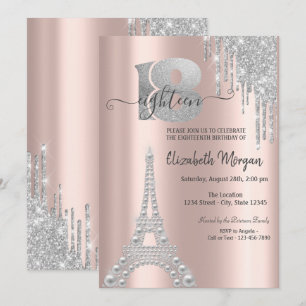 Invitation Tour Eiffel aux gouttes de paillettes argentées po