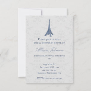 Invitation Tour Eiffel bleu Damask Fête des mariées Invitatio