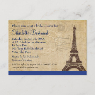 Invitation Tour Eiffel Bleu Fête de l'mariée parisienne