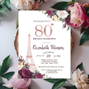 Invitation Tour Eiffel Bourgogne Fleurs 80e anniversaire