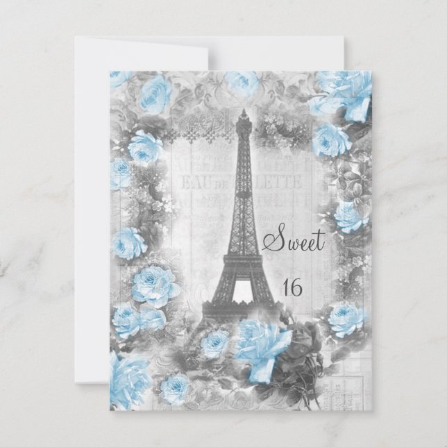 Invitation Tour Eiffel Chic et Roses Chic Sweet 16 (Devant)