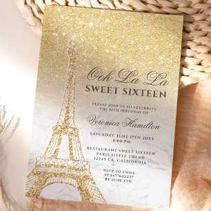 Invitation Tour Eiffel chic or parties scintillant marbre Swe