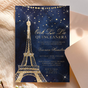Invitation Tour Eiffel chic parties scintillant or scintillan