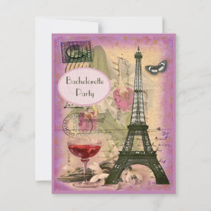 Invitation Tour Eiffel Chic Shabby et Bachelorette en Vin Rou
