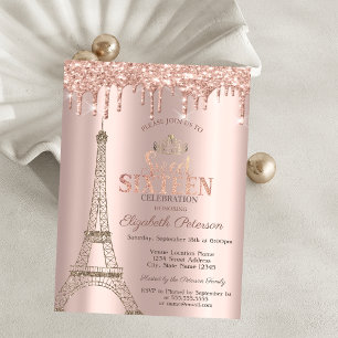 Invitation Tour Eiffel,Ciara,Gouttes Rose Gold Sweet 16