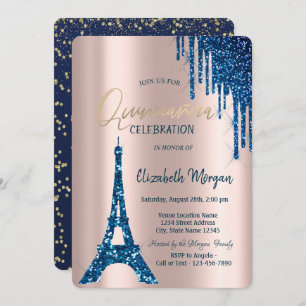 Invitation Tour Eiffel Confetti Drivers Marine Blue Quinceañe
