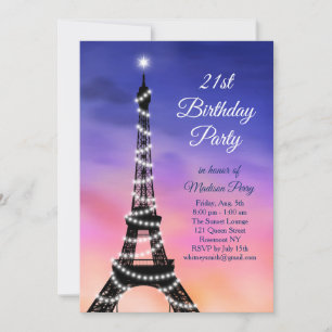 Invitation Tour Eiffel Coucher de soleil 21e anniversaire Inv