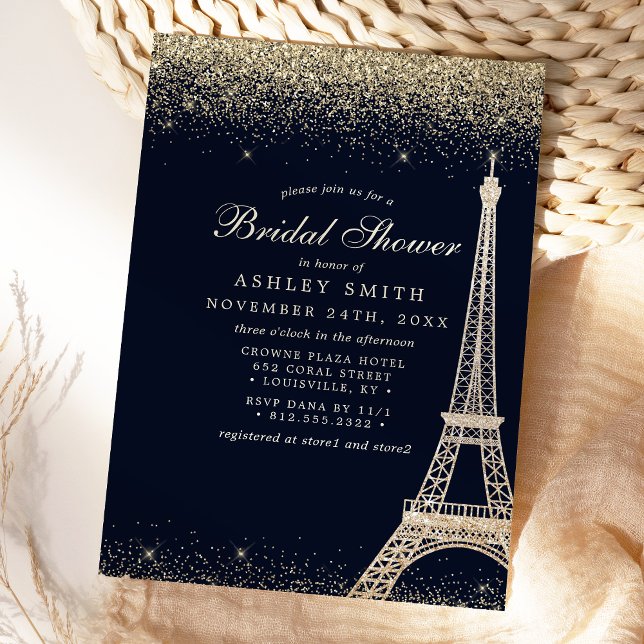 Invitation Tour Eiffel de Paris Mariage Paillettes Dorées (Créateur téléchargé)