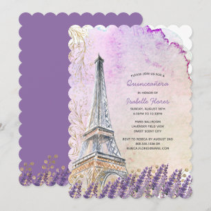 Invitation Tour Eiffel de Paris Quinceanera lavande