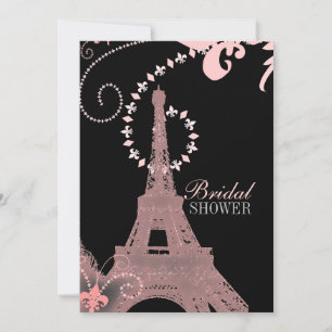 Invitation tour eiffel de paris rose et noir