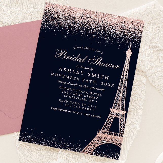 Invitation Tour Eiffel de Paris Rose Gold Sparkle Enterrement (Créateur téléchargé)