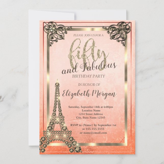 Invitation Tour Eiffel Diamants, Bordure Orange 50e Anniversa (Devant)