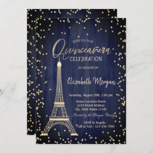 Invitation Tour Eiffel Diamants Marine Quinceanera Bleue