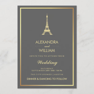 Invitation Tour Eiffel élégant d'or de Faux sur le mariage