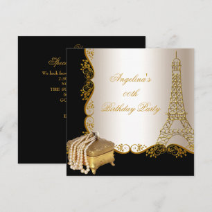Invitation Tour Eiffel élégante Anniversaire Or Noir Fête