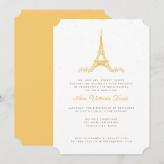 Invitation Tour Eiffel en or sous les étoiles Quinceañera