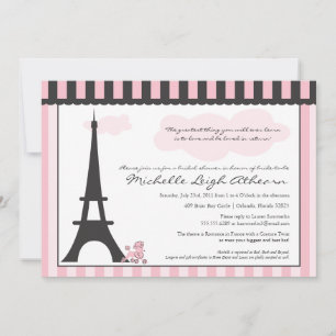 Invitation Tour Eiffel et Fête de la mariée rose de caniche