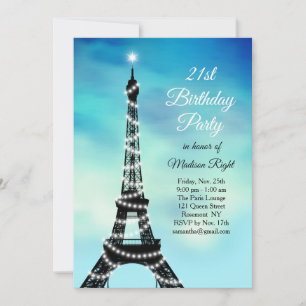 Invitation Tour Eiffel étincelante 21e anniversaire turquoise