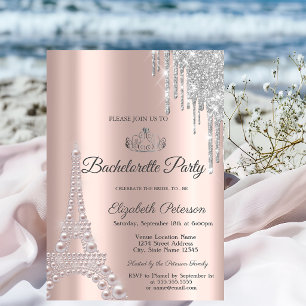 Invitation Tour Eiffel, Fête de Fiançailles Rose Gold