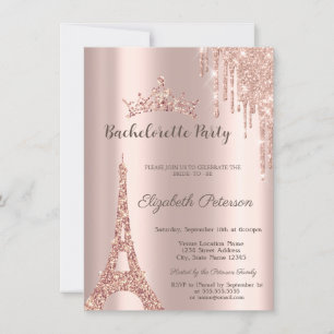 Invitation Tour Eiffel, Fête de Fiançailles Rose Gold qui Dég