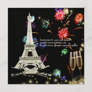 Invitation Tour Eiffel + feux d'artifice bulles de champagne