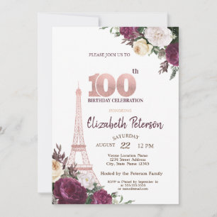 Invitation Tour Eiffel Fleurs Bourgogne 100e Anniversaire
