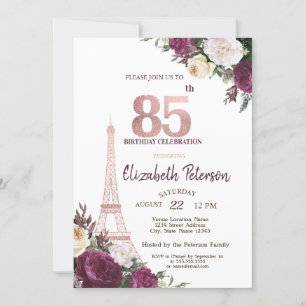 Invitation Tour Eiffel Fleurs Bourgogne 85e anniversaire