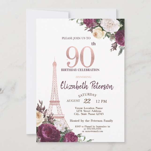 Invitation Tour Eiffel Fleurs Bourgogne 90e anniversaire (Devant)
