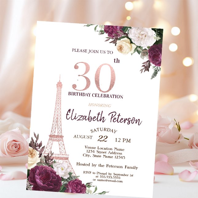 Invitation Tour Eiffel Fleurs de Bourgogne 30 ans (Créateur téléchargé)