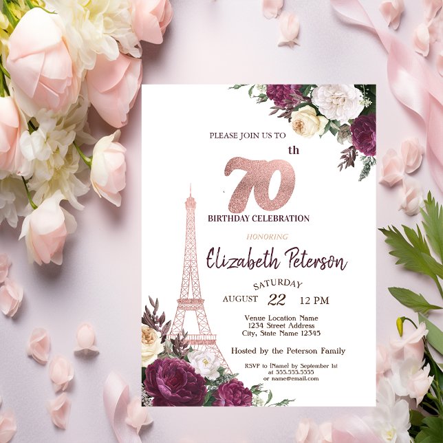 Invitation Tour Eiffel Fleurs de Bourgogne 70e Anniversaire (Créateur téléchargé)