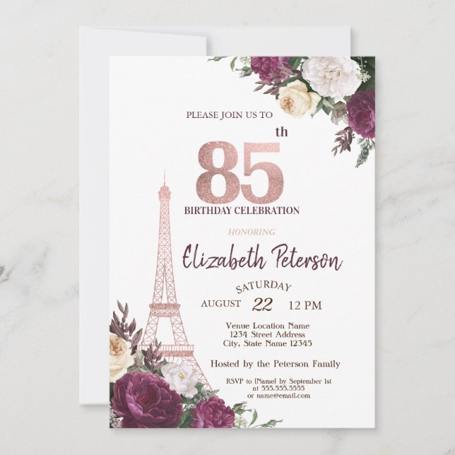 Invitation Tour Eiffel Fleurs de Bourgogne 85e Anniversaire (Devant)