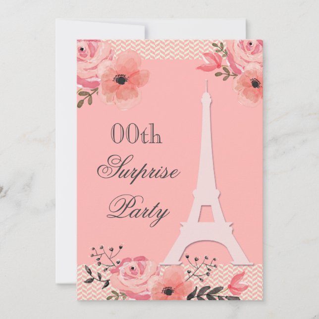 Invitation Tour Eiffel floral chic de Paris d'anniversaire de (Devant)