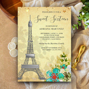 Invitation Tour Eiffel Floral Rustique Vintage Sweet Sixteen