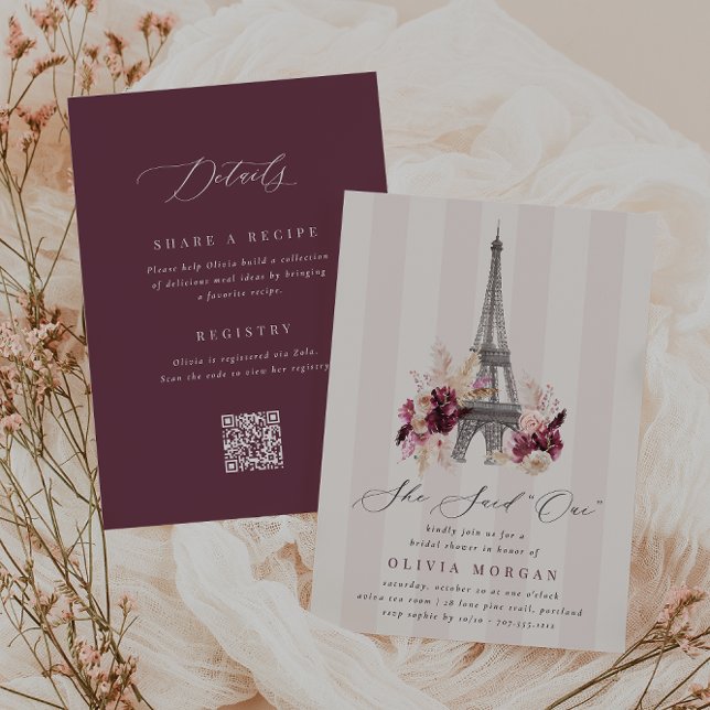 Invitation Tour Eiffel Florale Double Face Baby Shower de Mar (Créateur téléchargé)