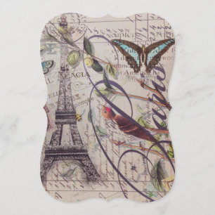 Invitation Tour Eiffel français de Paris de papillon de pays