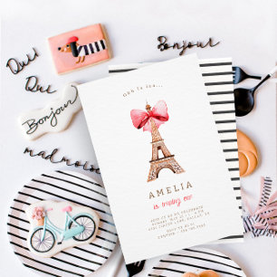 Invitation Tour Eiffel French Black Stripes Anniversaire