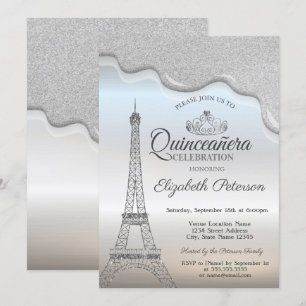 Invitation Tour Eiffel, Gouttes d'argent Quinceañera