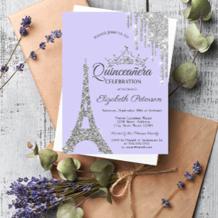 Invitation Tour Eiffel, Lavander Quinceañera
