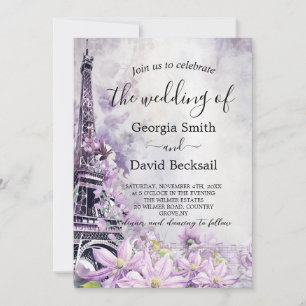 Invitation Tour Eiffel Lavender Romance QR Code Mariage