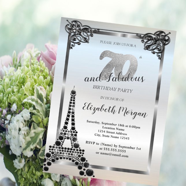 Invitation Tour Eiffel noir de luxe, bordure 70e anniversaire (Créateur téléchargé)