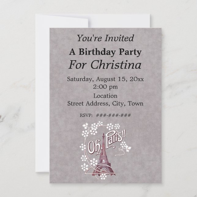 Invitation Tour Eiffel Oh Paris France Fleur blanche d'annive (Devant)