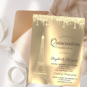 Invitation Tour Eiffel Or, Chic Drives Quinceañera