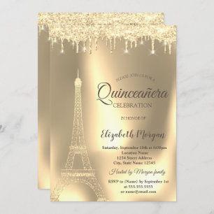 Invitation Tour Eiffel Or, Chic Drives Quinceañera