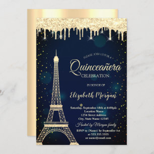 Invitation Tour Eiffel or, Drives Marine Blue Quinceañera